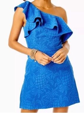 Lilly Pulitzer Kipton Blue One-Shoulder Ruffle Dress/Romper